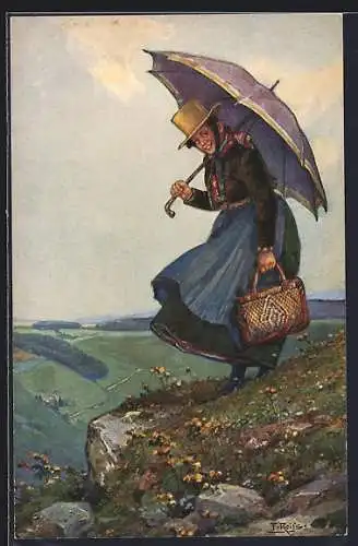 Künstler-AK Fritz Reiss: Schwarzwälder Leben, Maid in Tracht