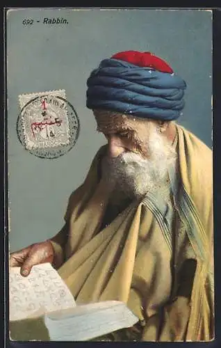 AK Rabbiner mit Turban und Gebetsbuch