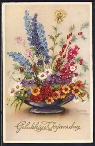 Künstler-AK Hannes Petersen: Blumen in einer Vase, Kornblumen, Pfingsten