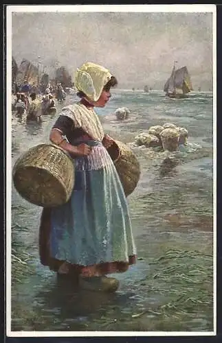 Künstler-AK Rudolf Alfred Höger: Mädchen mit Körben am Meer