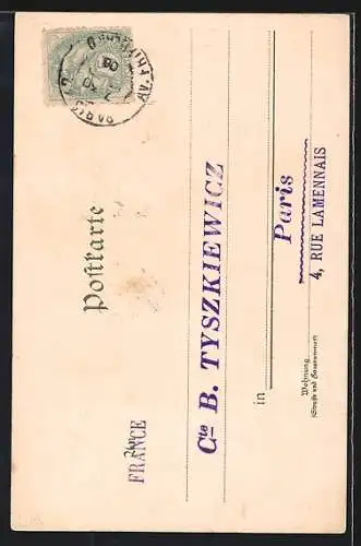 Lithographie Reisender in Tracht mit Bergsteigausrüstung