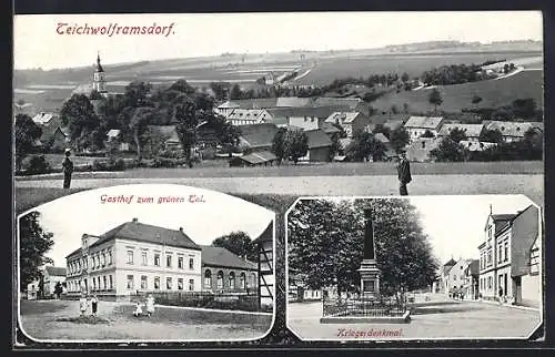 AK Teichwolframsdorf, Gasthof zum grünen Tal, Kriegerdenkmal, Teilansicht