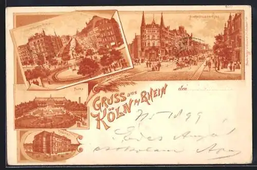 Lithographie Köln, Hohenzollern-Ring, Hohenstaufen Ring, Flora