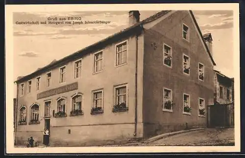 AK Ebing / Hallstadt, Gasthaus zur grünen Traube und Metzgerei von Joseph Schneiderbanger