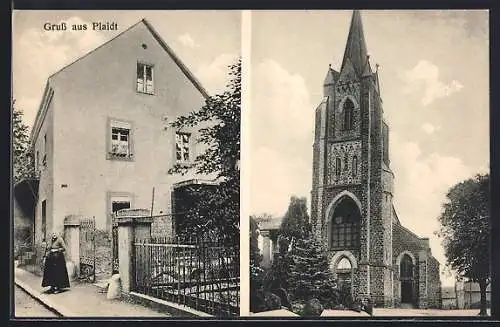 AK Plaidt, Ortspartie mit Kirche und Haus am Gartentor