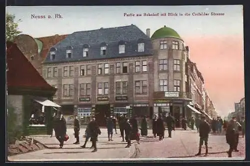 AK Neuss, Partie am Bahnhof mit Blick in die Crefelder Strasse