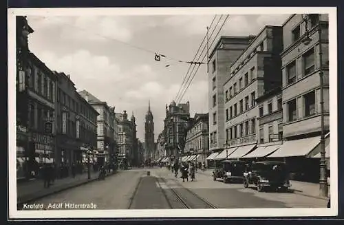 AK Krefeld, strasse mit Geschäften