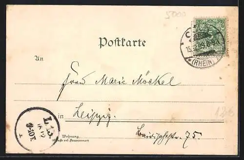 Lithographie Köln, Eisenbahnbrücke, Friedrich-Wilhelm-Denkmal, Dom