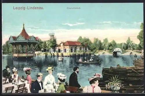 AK Leipzig-Lindenau, Partie auf dem Teich am Charlottenhof