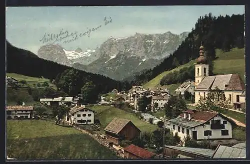 AK Ramsau / Berchtesgaden, Blick über den Ort gegen Reiteralpe