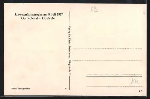 AK Gottleuba, Ortspartie nach der Hochwasserkatastrophe 1927