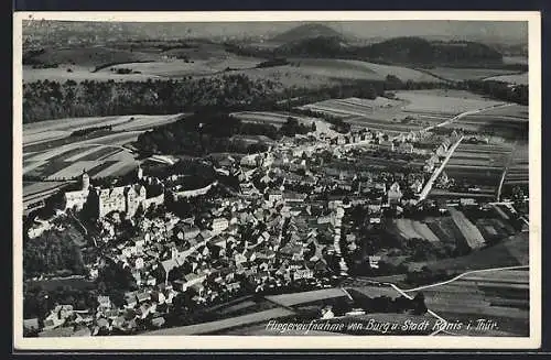 AK Ranis / Thür., Fliegeraufnahme Stadt und Burg