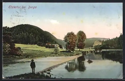 AK Berga / Elster, Uferpartie im Elstertal