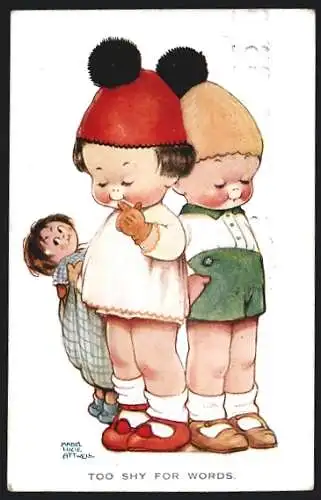 Künstler-AK Mabel Lucie Attwell: Kinder mit Pudelmützen sind zu schüchtern für ein Gespräch