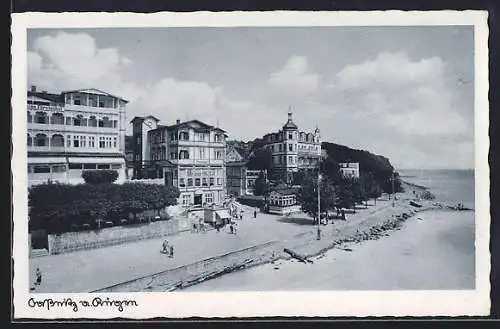 AK Sassnitz, Strand mit Strandhotel und Pension Fürstenhof