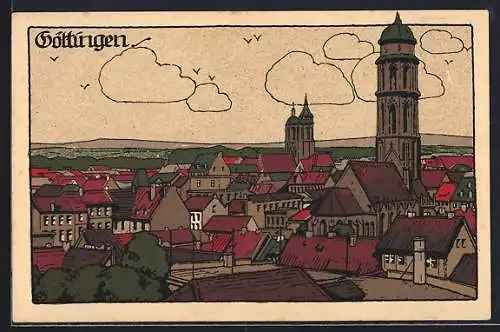 Steindruck-AK Göttingen, Perspektive aus der Vogelschau