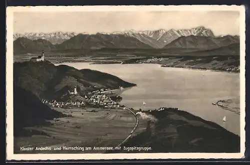 AK Herrsching, Kloster Andechs, Ammersee mit Zugspitze