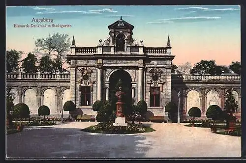 AK Augsburg, Bismarckdenkmal mit Stadtgarten
