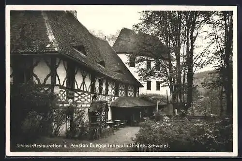 AK Burggailenreuth / Fränk. Schweiz, Forsthaus Schloss-Restauration mit Garten