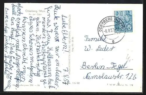 AK Oderberg /Mark, Flusspartie mit Blick zur Kirche