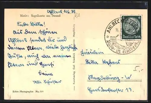 AK Ahlbeck / Ostseebad, Segelboote am Strand