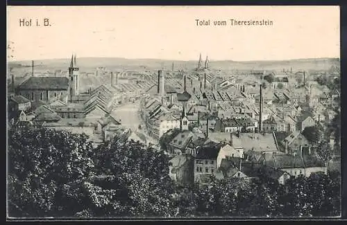 AK Hof i. B., Ortsansicht vom Theresienstein