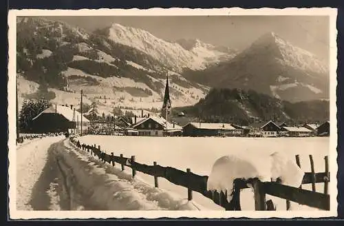 AK Fischen im Allgäu, Ortsansicht im Schnee