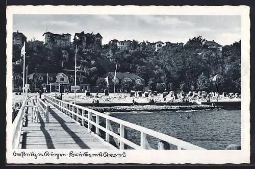 AK Sassnitz a. Rügen, Blick auf den Strand von der Brücke aus