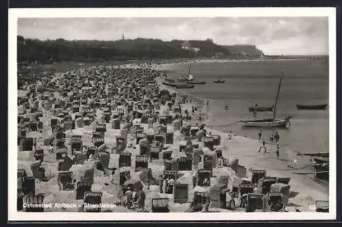 AK Ahlbeck / Ostseebad, Blick auf den Strand mit Strandkörben