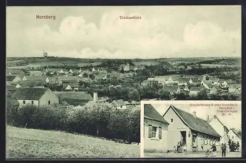 AK Oberröblingen / Sangerhausen, Geschäft Gustav Raunhardt, Totalansicht mit Hornberg