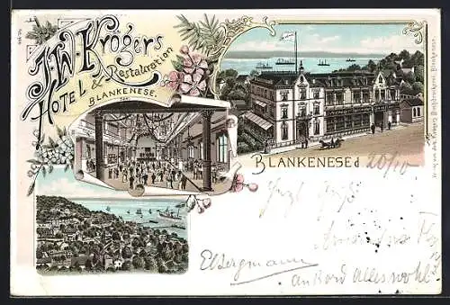 Lithographie Hamburg-Blankenese, J. W. Kröger`s Hotel u. Restaurant