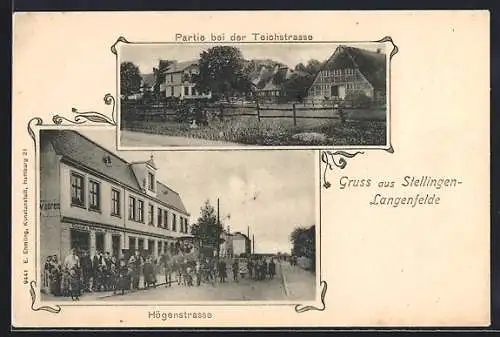AK Hamburg-Stellingen-Langenfelde, Högenstrasse mit Kolonialwarengeschäft, Partie bei der Reichstrasse