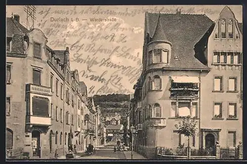 AK Durlach i. B., Werderstrasse mit Pferdewagen