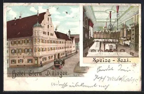 Lithographie Dillingen / Donau, Hotel Stern, Speise-Saal