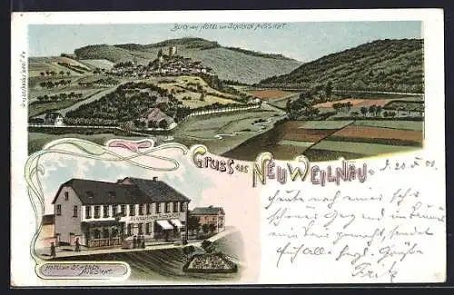 Lithographie Neuweilnau, Hotel zur schönen Aussicht, Ortsansicht