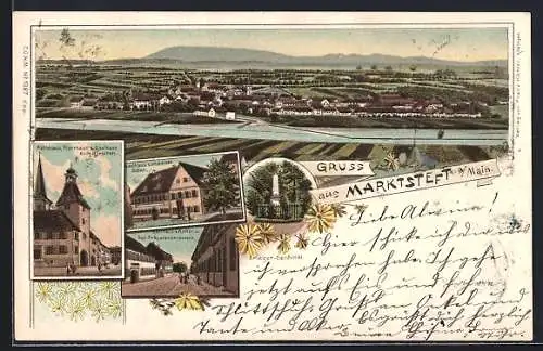 Lithographie Marktsteft a. Main, Gasthaus zum schwarzen Adler, Gasthäuser zum Anker und zum Hirschen