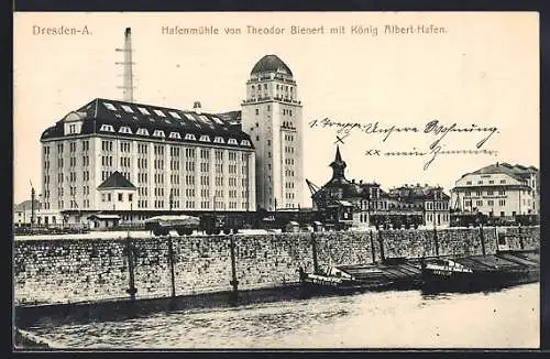 AK Dresden-A., Hafenmühle v. Theodor Bienert mit König Albert-Hafen