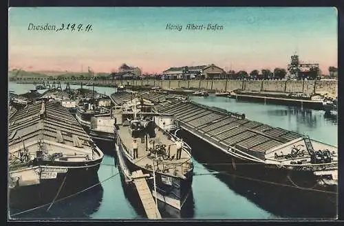 AK Dresden, Lastkähne im König Albert-Hafen