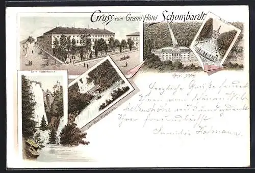 Lithographie Kassel, Grand Hotel Schombardt, Aquaduct, Herkules