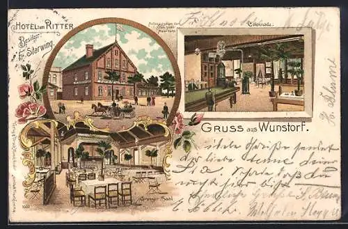 Lithographie Wunstorf, Hotel zum Ritter, Bes. F. Starwing, Grosser Saal, Colonnade