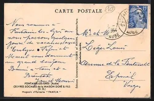 AK Fontaine-les-Grès, Rue bordée d`arbres et de maisons élégantes
