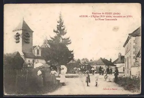 AK Auzon, L`Église, XIIe siècle, remaniée au XVIe, La Place Communale