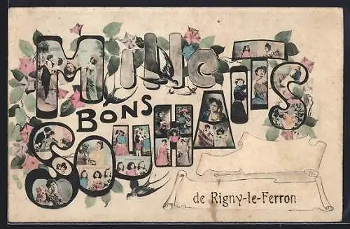 AK Rigny-le-Ferron, Meilleurs Bons Souhaits en Lettres Illustrées