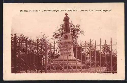 AK Amance, Monument aux Morts 1914-1918 derrière une grille en automne