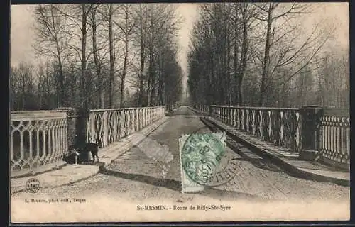 AK St-Mesmin, Route de Rilly-Ste-Syre avec pont et arbres en hiver