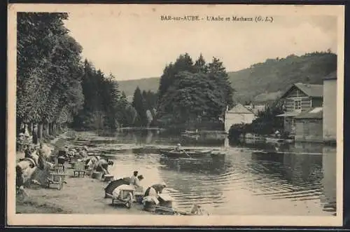 AK Bar-sur-Aube, L`Aube et lavandières au bord de la rivière