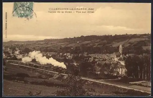 AK Villenauxe-la-Grande, Vallée de la Noxe, Vue sur Dival avec train à vapeur