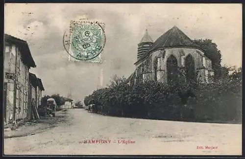 AK Hampigny, L`Église et rue adjacente