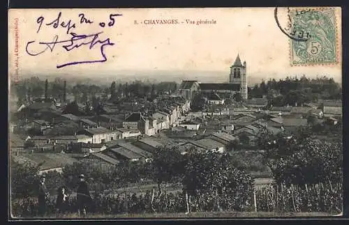 AK Chavanges, Vue générale du village et de l`église en arrière-plan