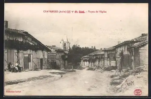 AK Chavanges, Vue de l`église et des maisons en bois